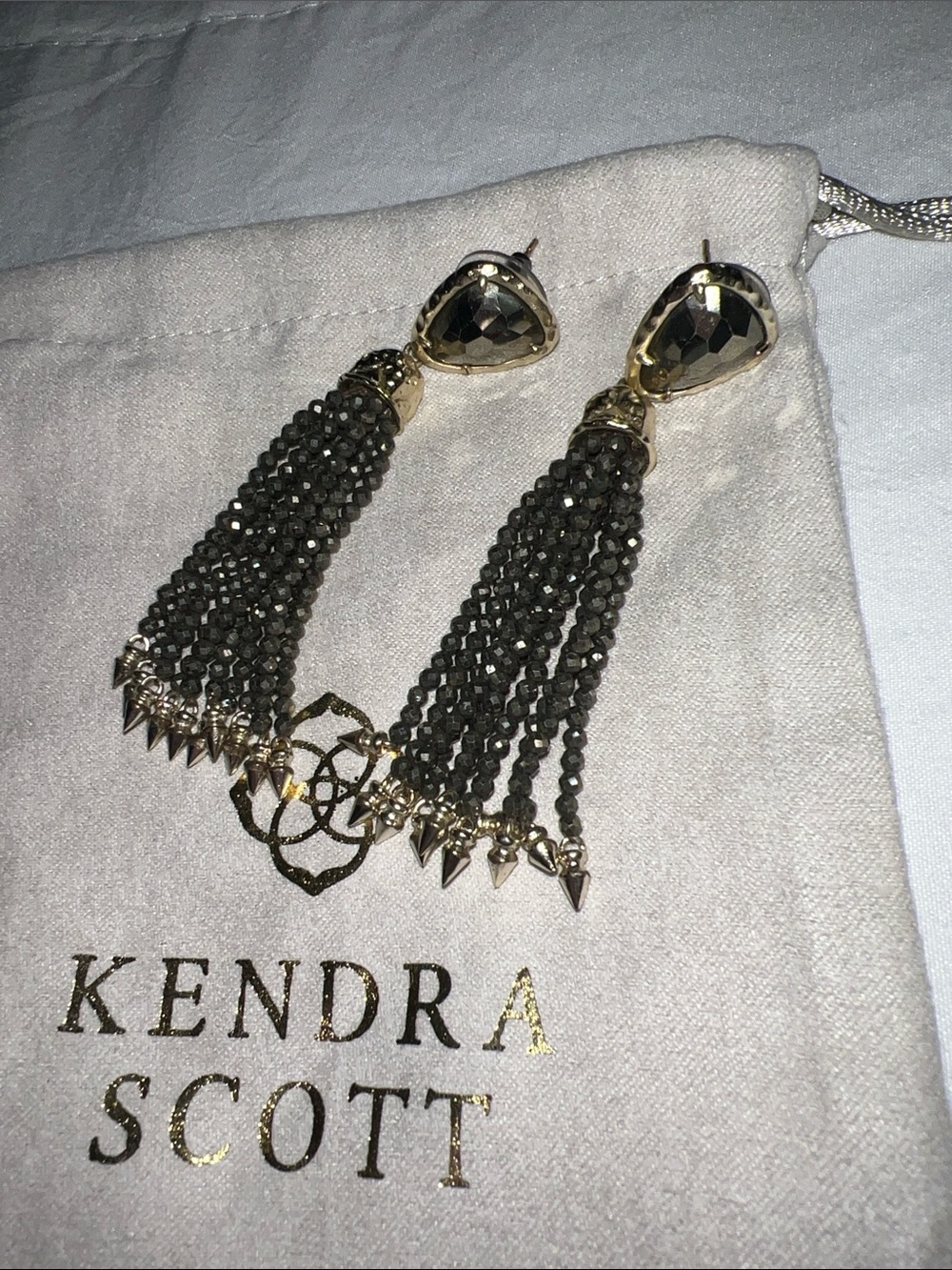 Kendra Scott Smoky Gray Beaded Tassel Earrings with Gold Accents